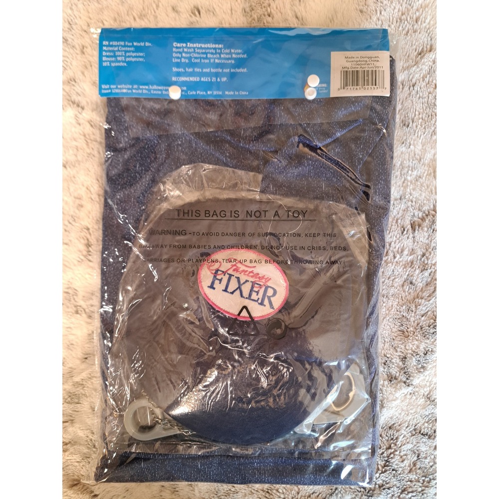 Fun World Happy Hour Fantasy Fixer Babe Blue Mechanic Costume Size Med/Lg 10-14 - Picture 6 of 7